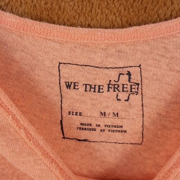 FREE PEOPLE Womens Top Medium Orange Cut Out Linen Blend Oversized Side Slit - Picture 4 of 10